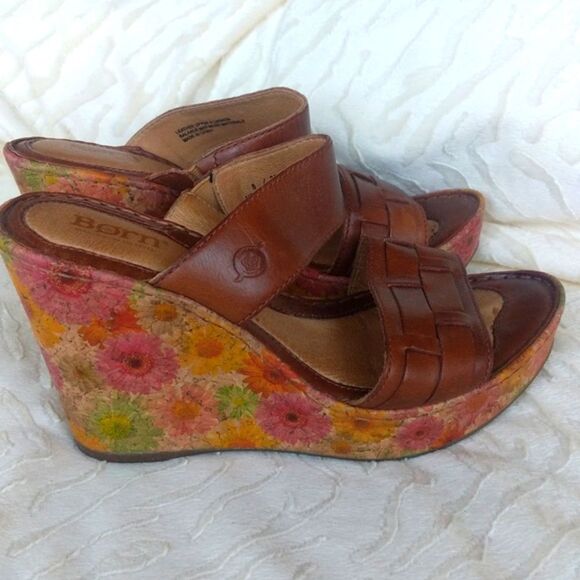 Born -Crown Cork Wedge Leather Sandal- Boho Floral - Picture 11 of 11